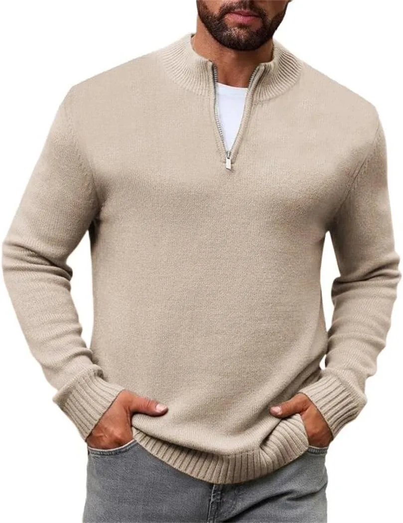 

Мужской свитер-поло с воротником стойкой и длинными рукавами