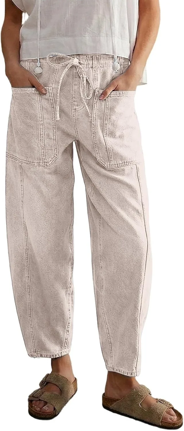 

Джинсы Mid Rise Wide Leg для женщин Plus Size с эластичным поясом и карманами Drymnoc