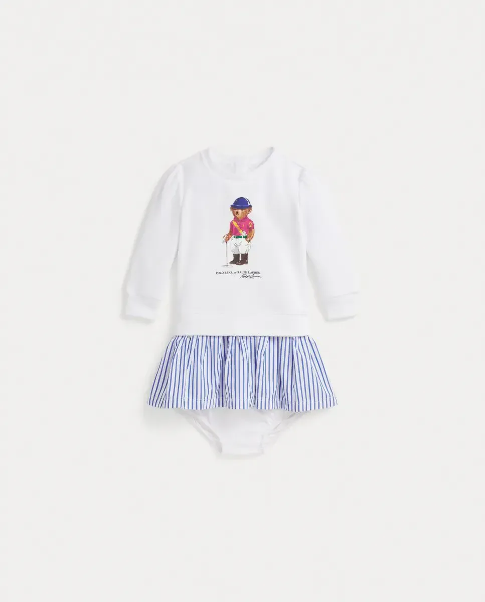 Плюшевый комбинезон для малышки с медведем Поларом и пололо Polo Ralph Lauren, синий / белый