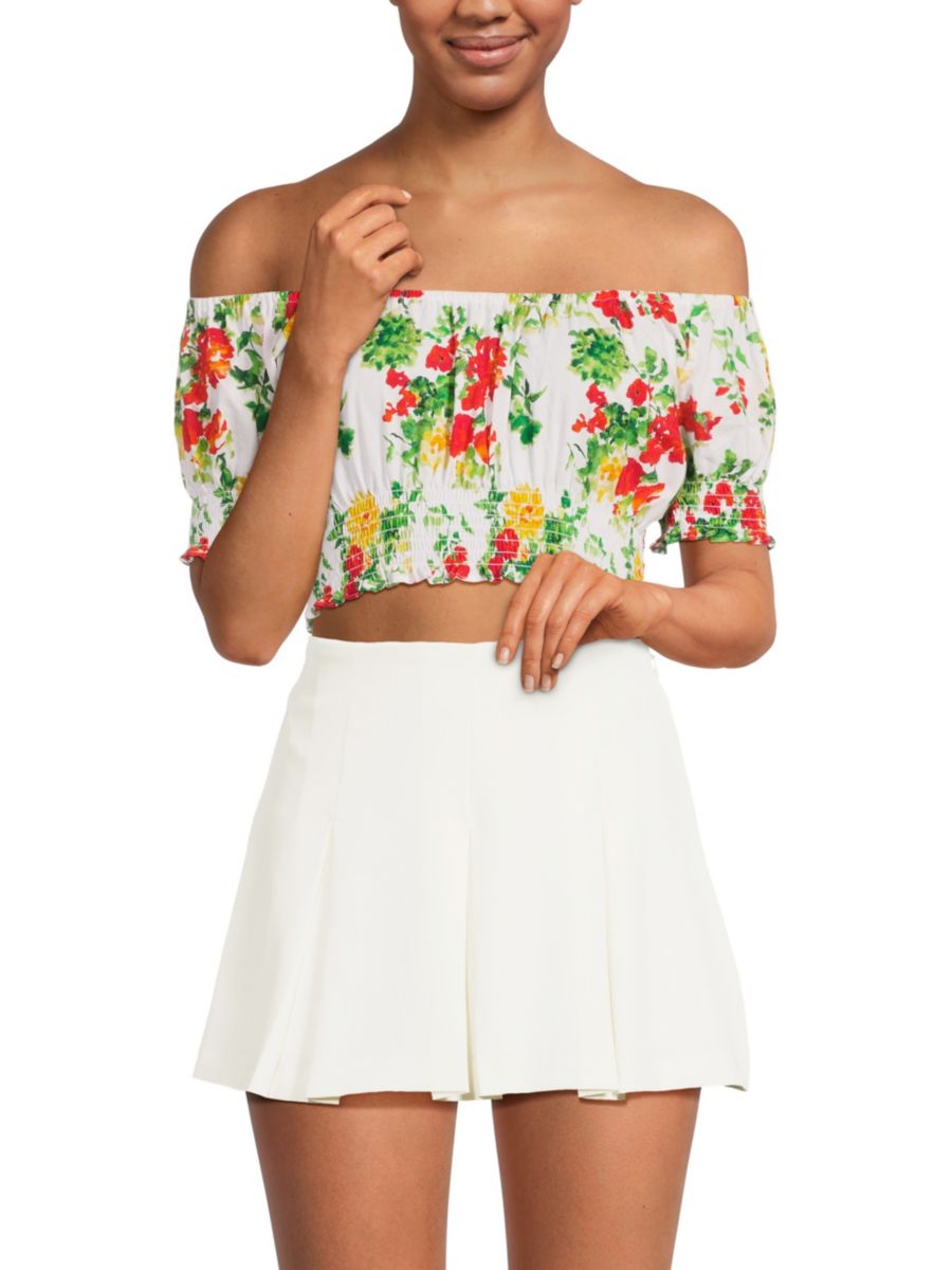 

Укороченный топ-блузон Cornelia Floral Caroline Constas, белый мульти