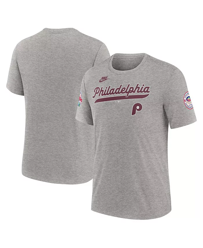 

Мужская футболка Philadelphia Phillies Cooperstown Collection Eras Tri-Blend цвета хизер-серый Nike