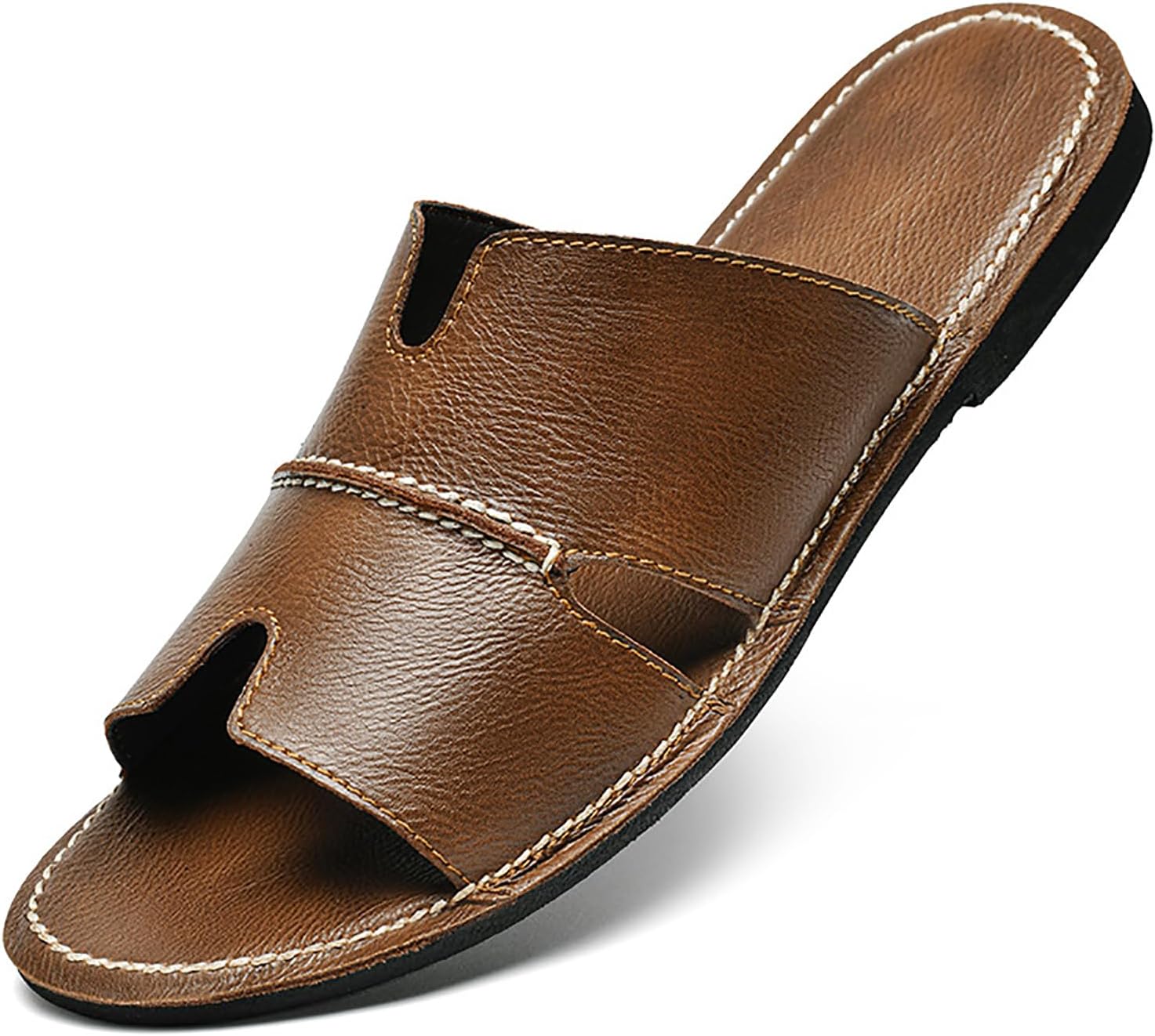 

Мужские кожаные шлепанцы LOVEHEYNEW с плоской подошвой, удобные, с открытым носком, противоскользящие, с мягкой подошвой, ручной строчкой, на пляж и лето, для дома и улицы, с вырезами, водонепроницаемые, коричневый