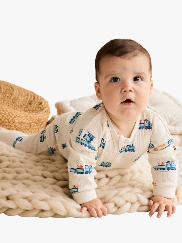 

Детский хлопковый комбинезон с паровозиком Mini Cuddles, White Multi