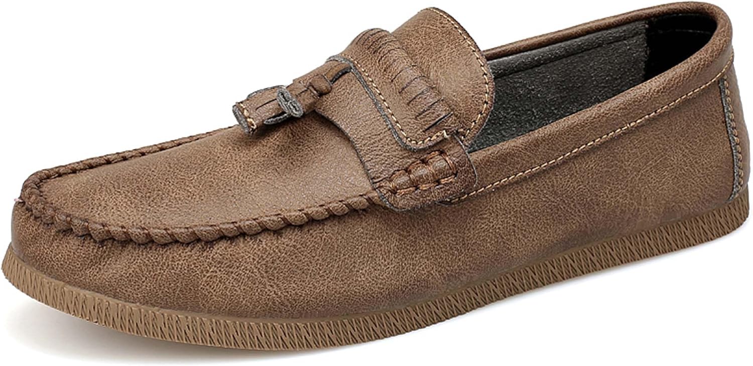 

Мужские лоферы с ретро-носком, деловые туфли с круглым носком, мягкие и комфортные, повседневные, для униформы и костюма, для ходьбы и вождения, кожаные Generic, хаки