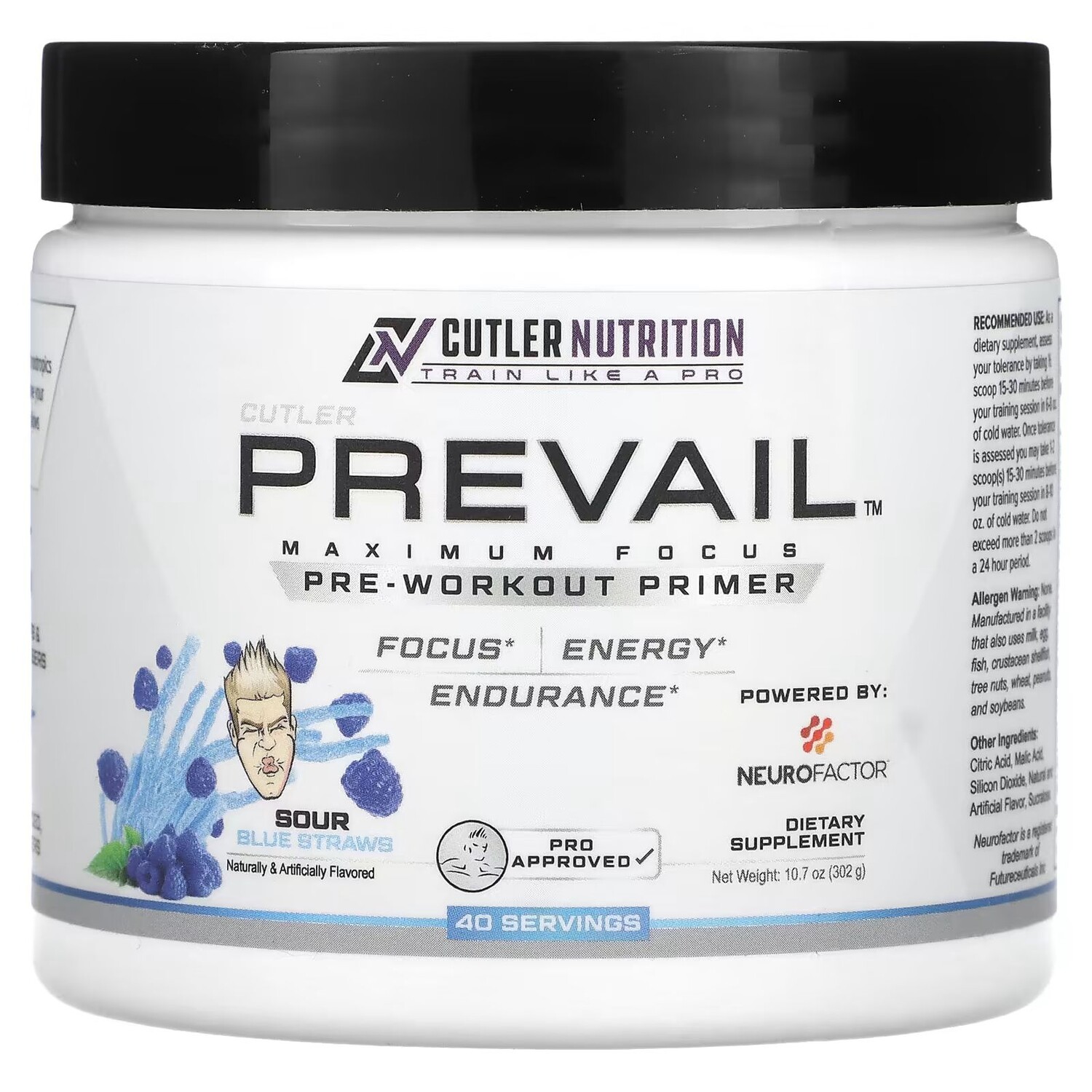 

Prevail, Предтренировочный праймер, кисло-синие соломинки, 10,7 унции (302 г) Cutler Nutrition