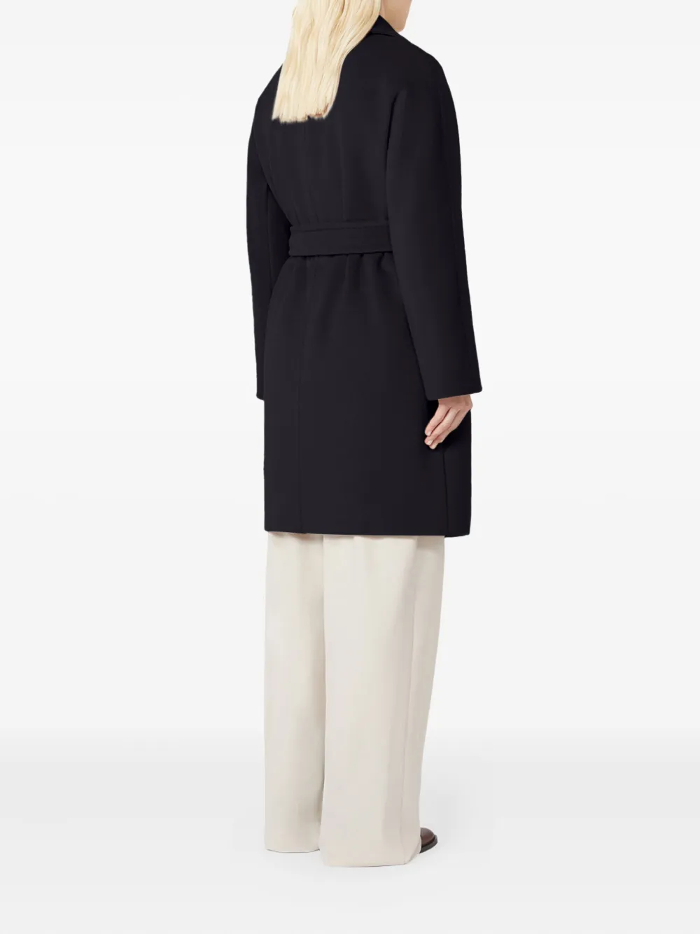 Шерстяное пальто с поясом Max Mara, черный — фото 2