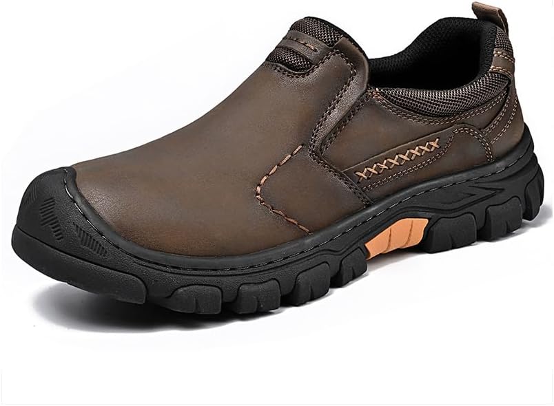 

Мужские кожаные мокасины с противоскользящей подошвой, кроссовки для походов на открытом воздухе, легкая повседневная рабочая обувь, удобные мягкие туфли для вождения Asifn, коричневый