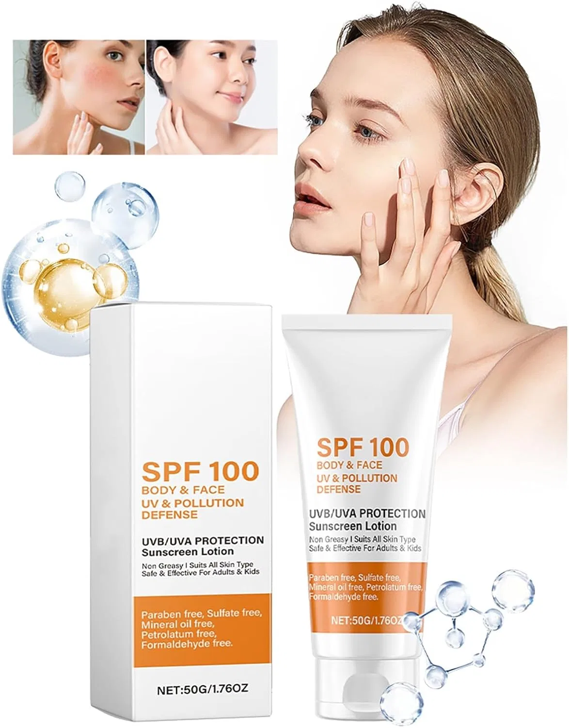 Солнцезащитный лосьон для лица и тела Generic SPF 70, 13x5.5x3.8 см — фото 2