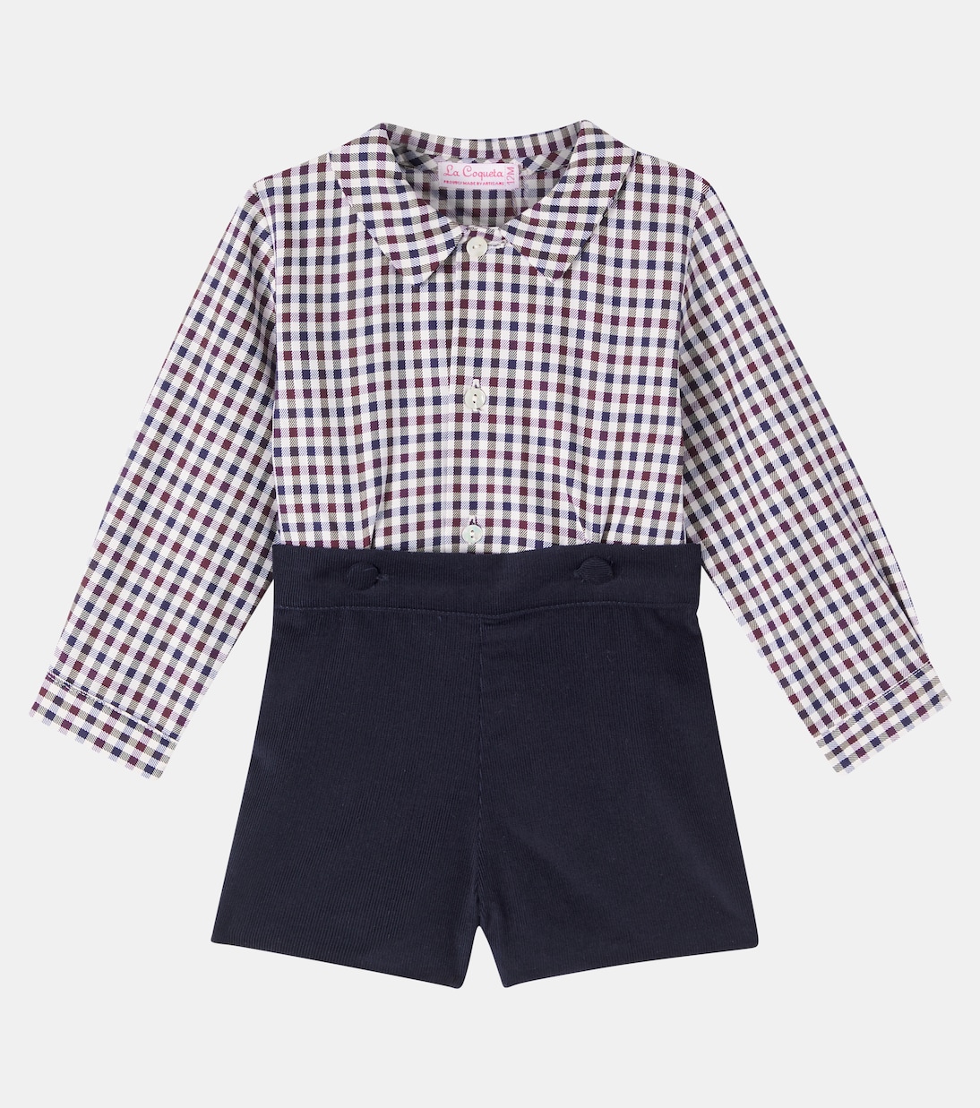 Комплект из клетчатой хлопковой рубашки и шорт Baby Arlo La Coqueta, Burgundy Check — фото 2