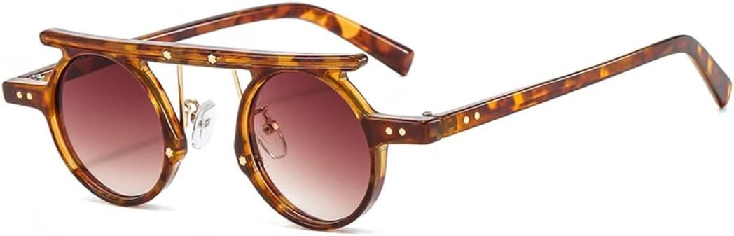 

Модные маленькие круглые панк-солнцезащитные очки для женщин в стиле ретро с прозрачными градиентными линзами цвета океана, защита от УФ-излучения UV400, для мужчин — двухцветные с заклепками UATXTAU, Leopard Tea Gradient