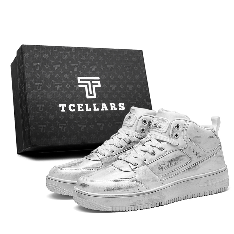 

TCELLARS Мид-топ скейтборд кроссовки унисекс винтажные белые (состаренный эффект), цвет Vintage White (Distressed)