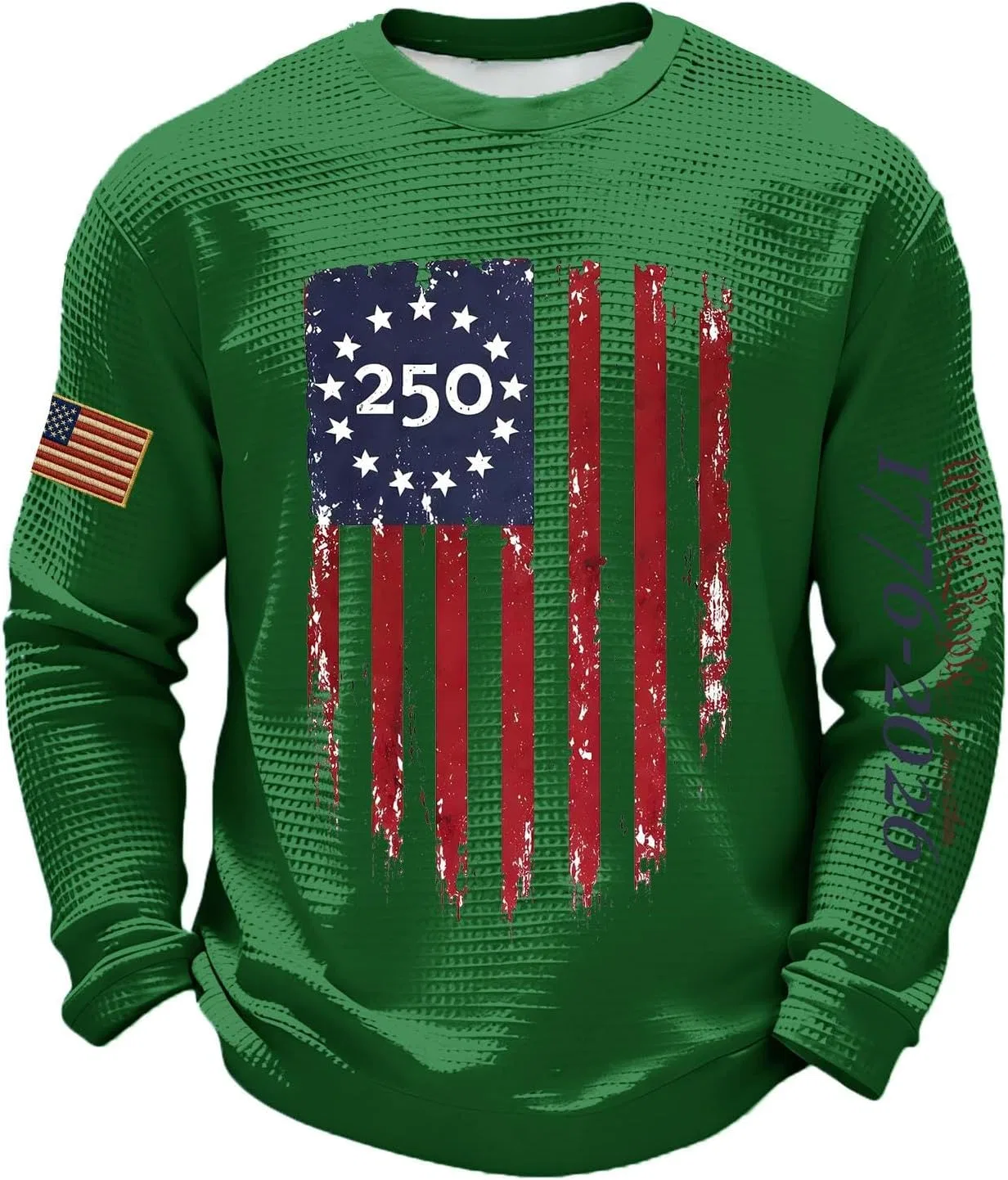 Мужская футболка с длинным рукавом American Flag, вафельная вязка, патриотическая, 1-green