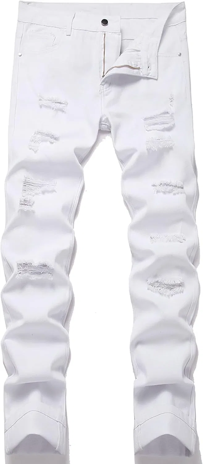 Джинсы, прямые потертые, White