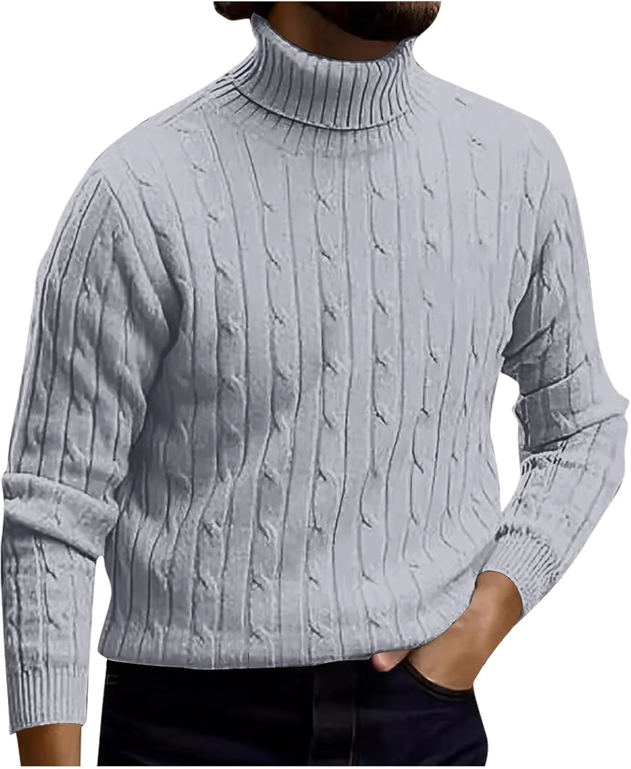 

Мужской свитер с кабельной вязкой, теплый, с высоким воротником