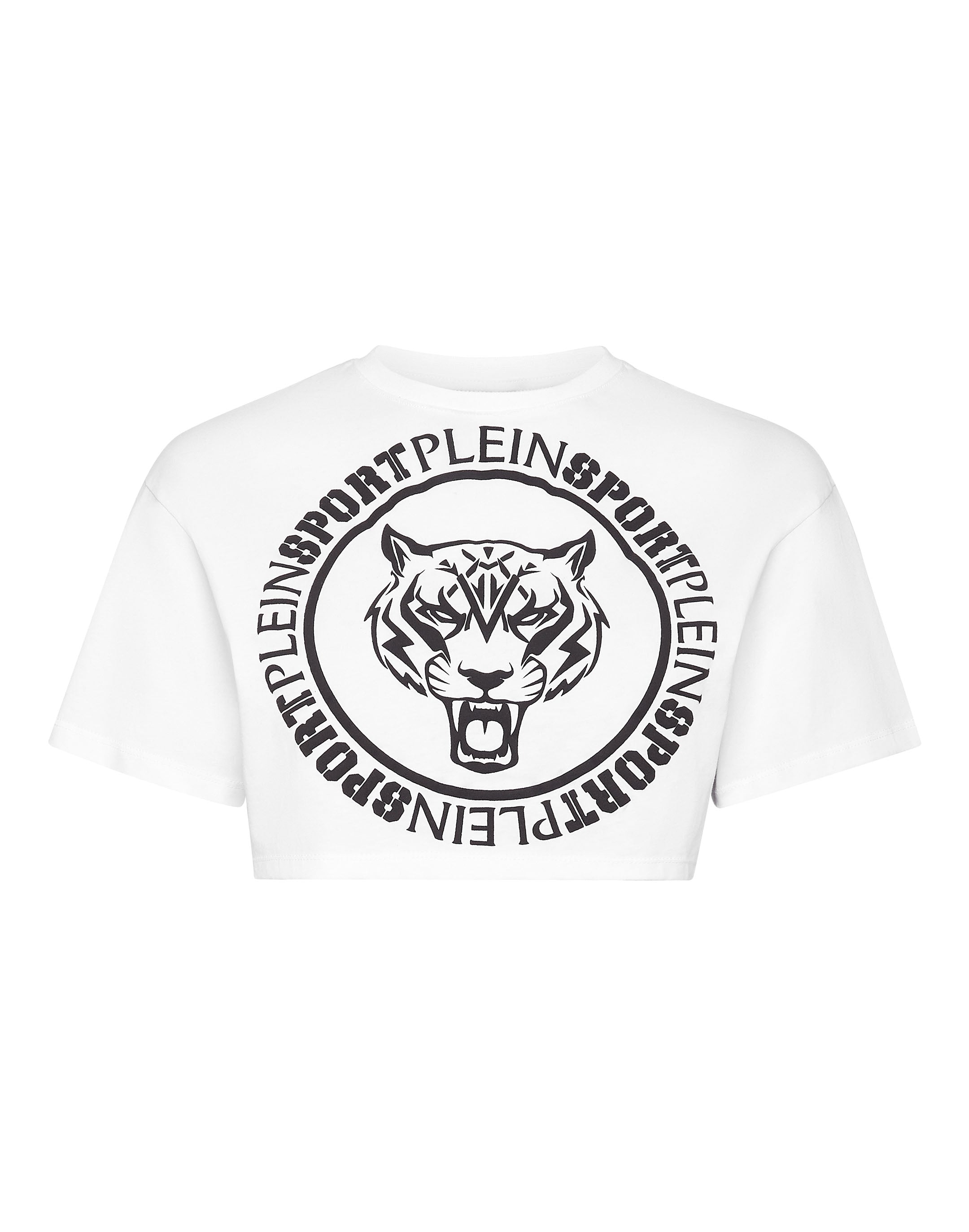 

Укороченная футболка с круглым вырезом и коротким рукавом PLEIN SPORT, белый