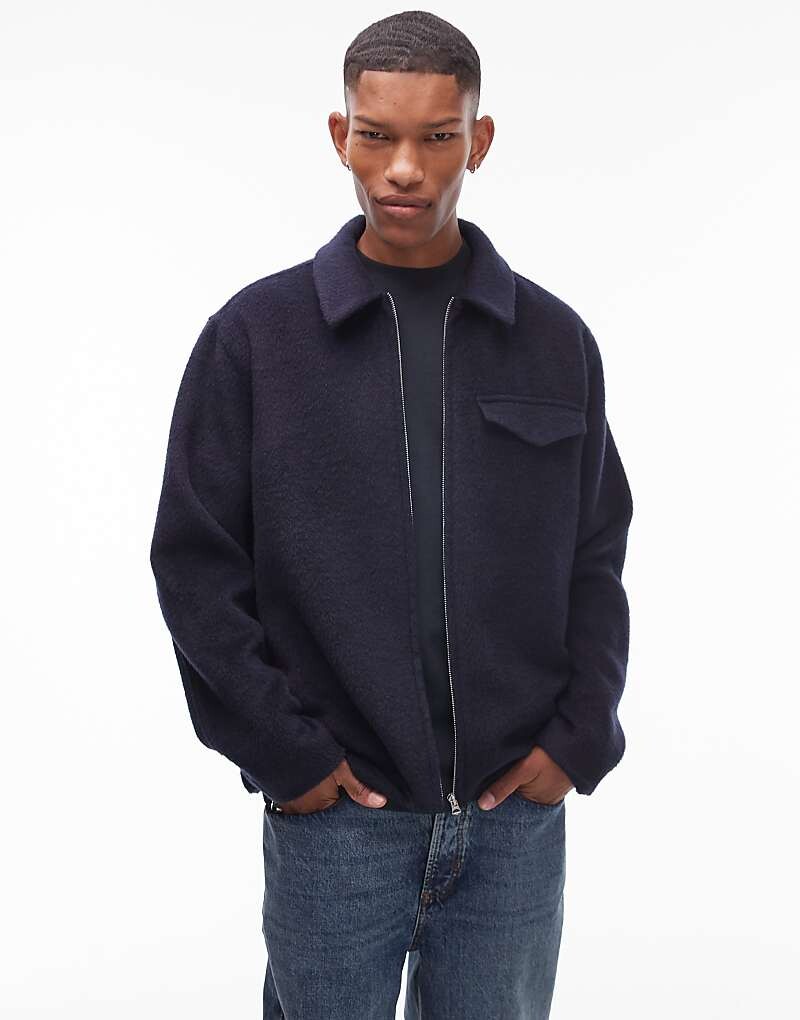 

Темно-синяя куртка-рубашка Topman с эффектом шерсти