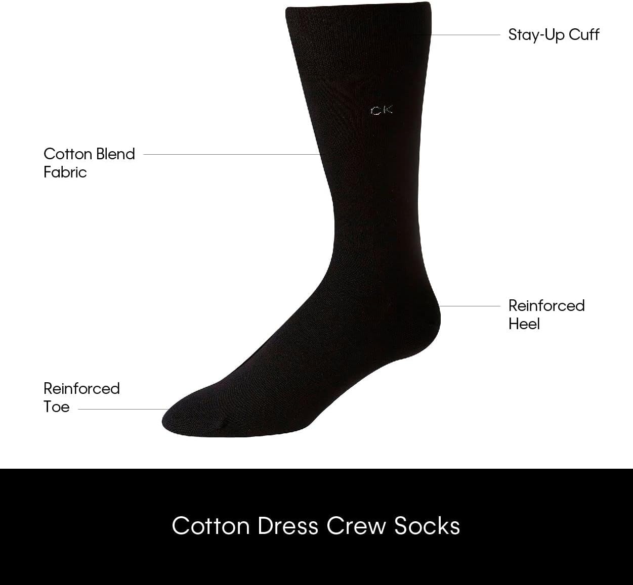 Мужские носки Calvin Klein Crew Socks - 6 пар легких хлопковых носков с влагоотводящей подкладкой и мягкой подошвой для мужчин, Black — фото 2