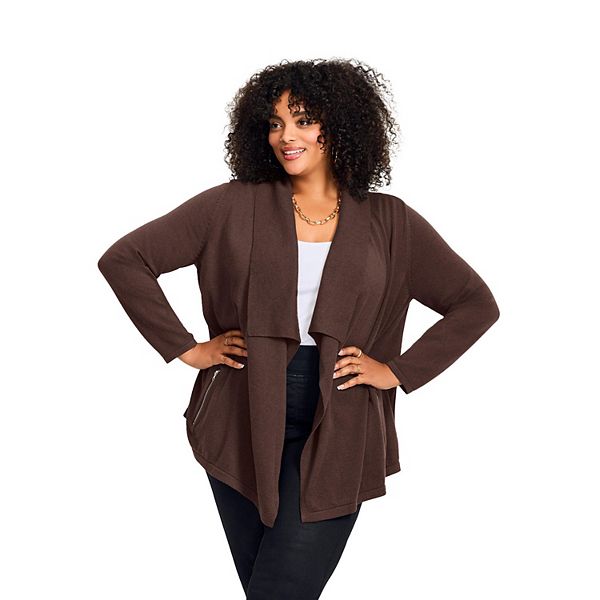

Женский кардиган плюс сайз с карманом-молнией Avenue, Chocolate