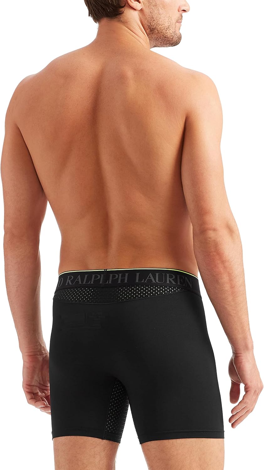 Мужские трусы-боксеры POLO RALPH LAUREN 4D Flex Performance Air, стандартные и удлиненные, 3 шт., Polo Black/White - 3 Pack — фото 3