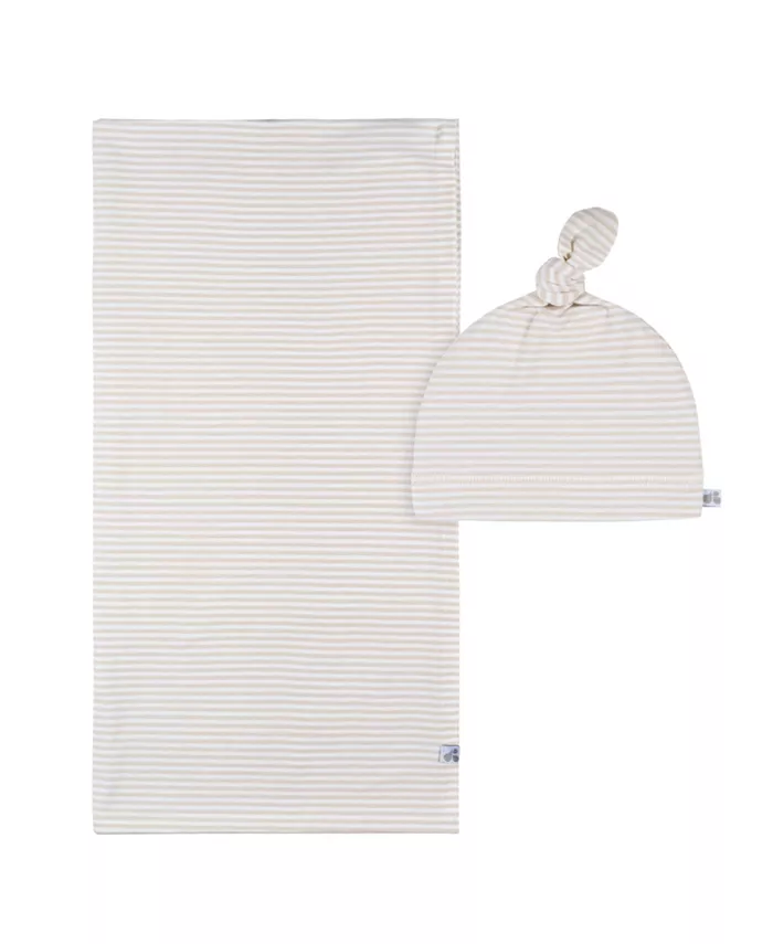 

Детский набор из 2 предметов: пеленка и шапочка, бежевая полоска, размер One Just Born