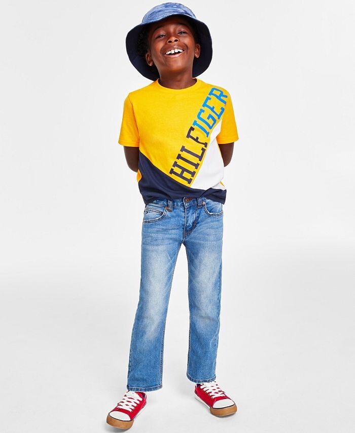 Джинсы стандартного кроя Little Boys с синими камнями Tommy Hilfiger, синий — фото 3