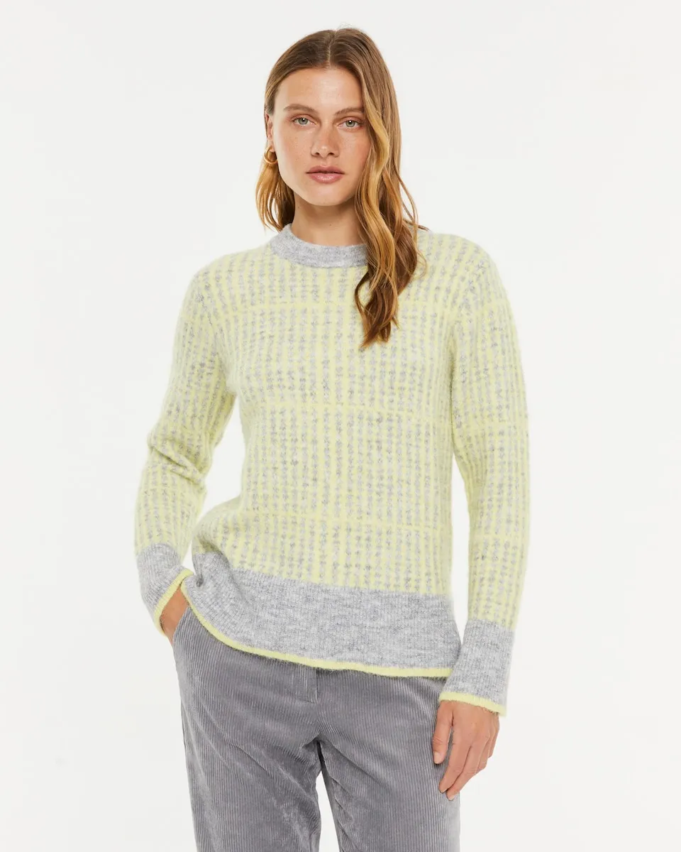 

Женский джемпер с узорной вязкой, круглый вырез Paz Torras, серый/желтый