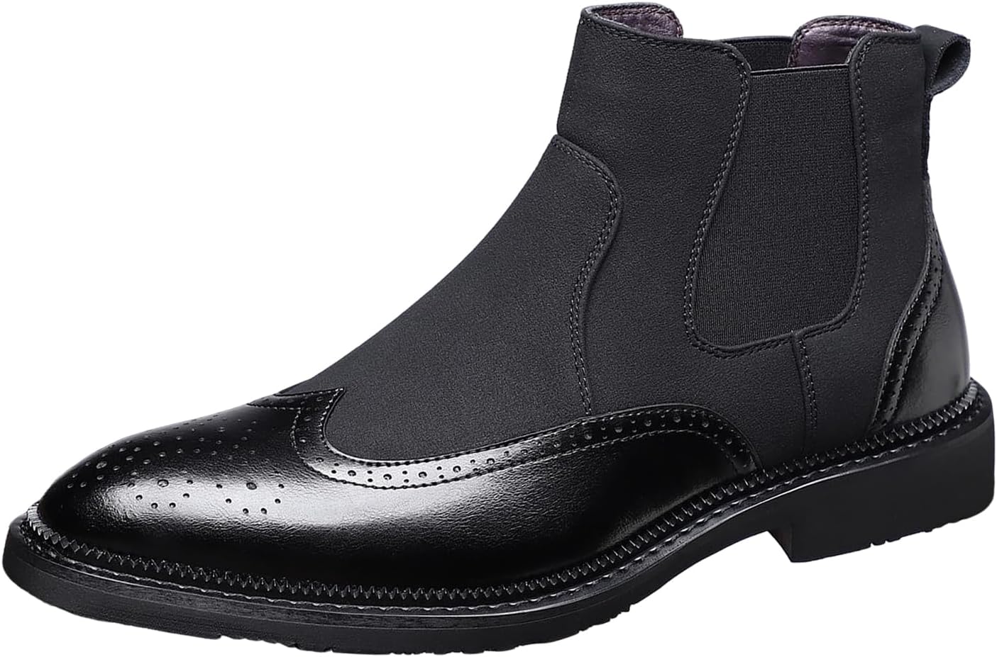 

Мужские ботинки Chelsea NXNBHSL с панельной отделкой из кожи и замши, с крыловидным узором Brogue, ретро с заостренным носком, с противоскользящим массивным каблуком, классические ботинки до щиколотки для работы, офиса, вечеринки и выпускного, ч...