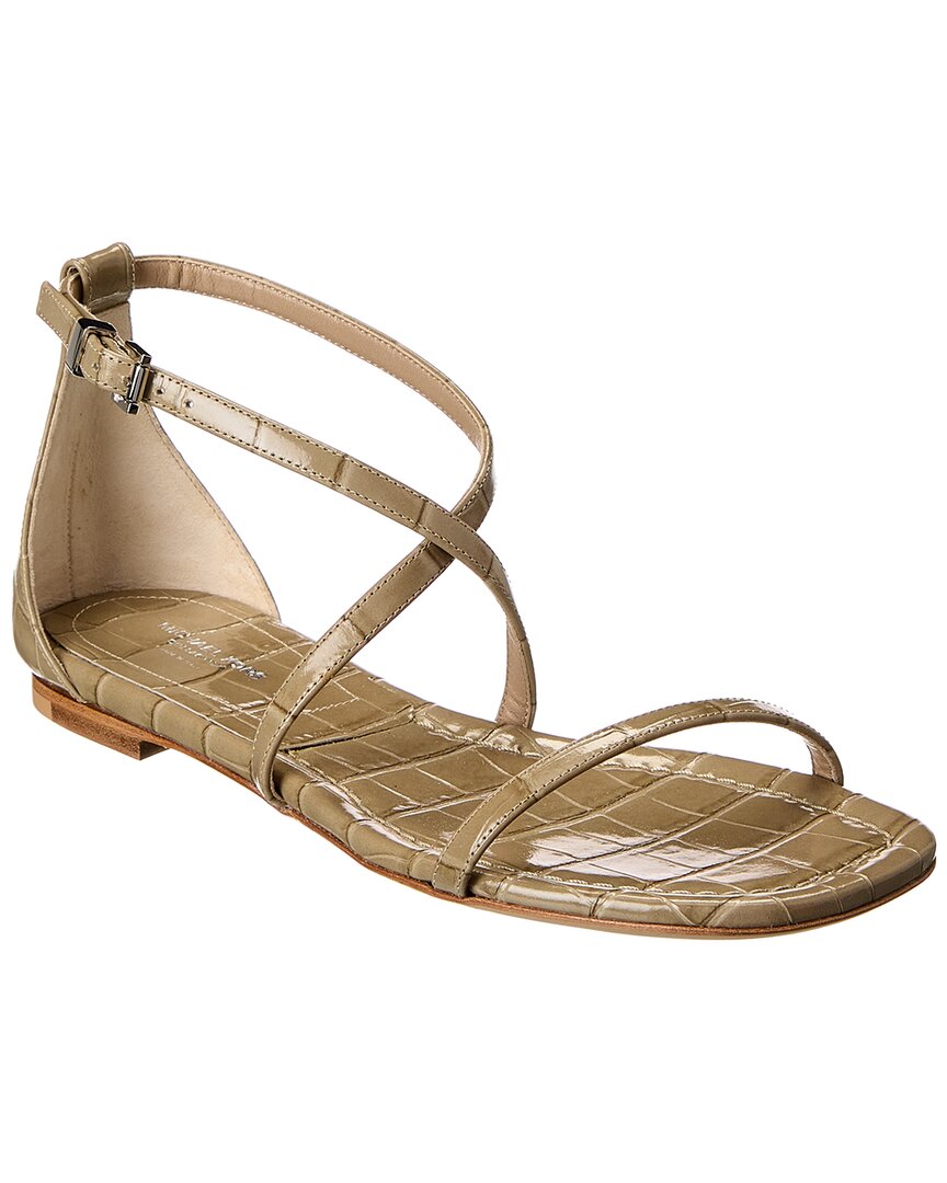 Michael Kors Collection Polly Runway Croc-Embossed Leather Sandal, коричневый