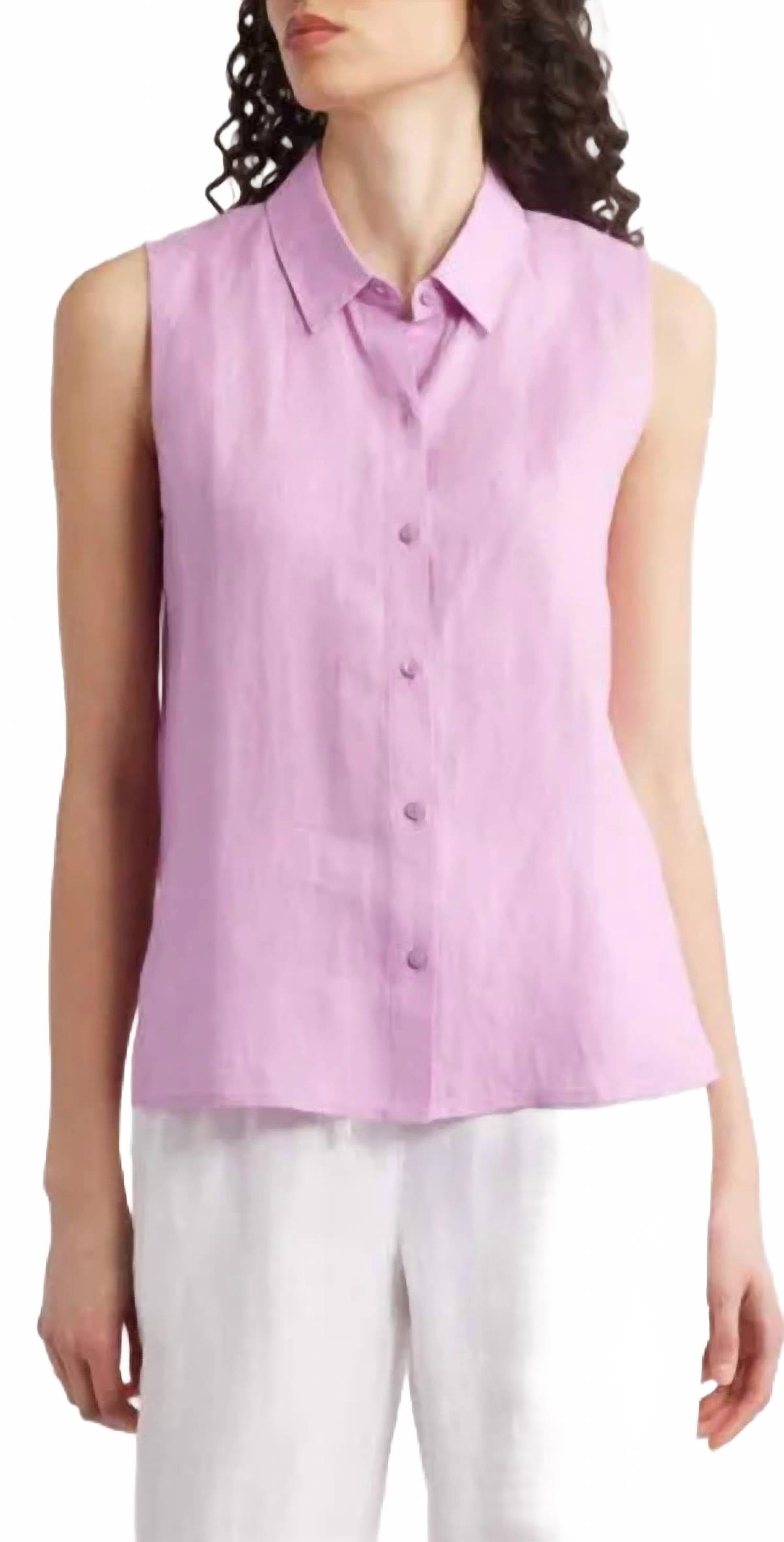 

Классический топ без рукавов с воротником во французском сиреневом Eileen Fisher