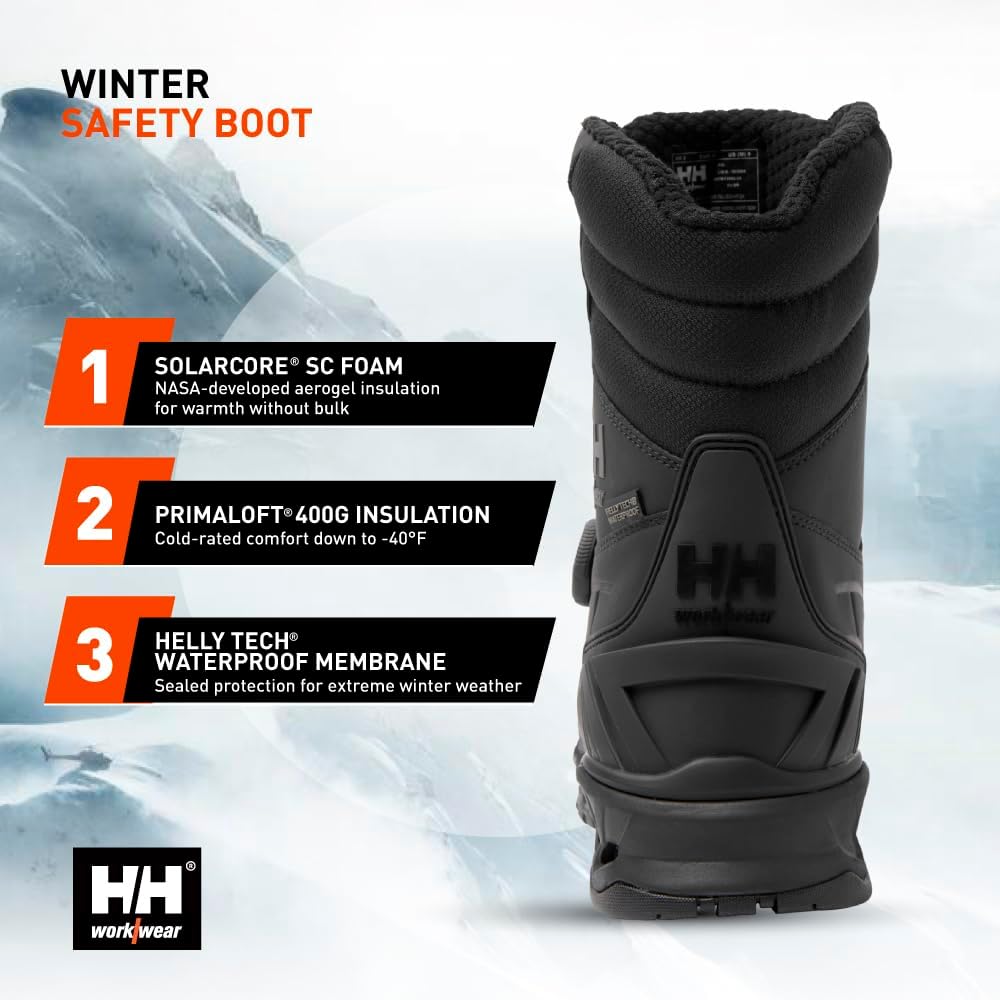 Helly-Hansen Bifrost BOA мужские зимние рабочие ботинки waterproof - кожа с технологией Solarcore, утеплитель Primaloft 400 г, нескользящая подошва, защита от электростатического разряда Helly Hansen, 990 Black — фото 3
