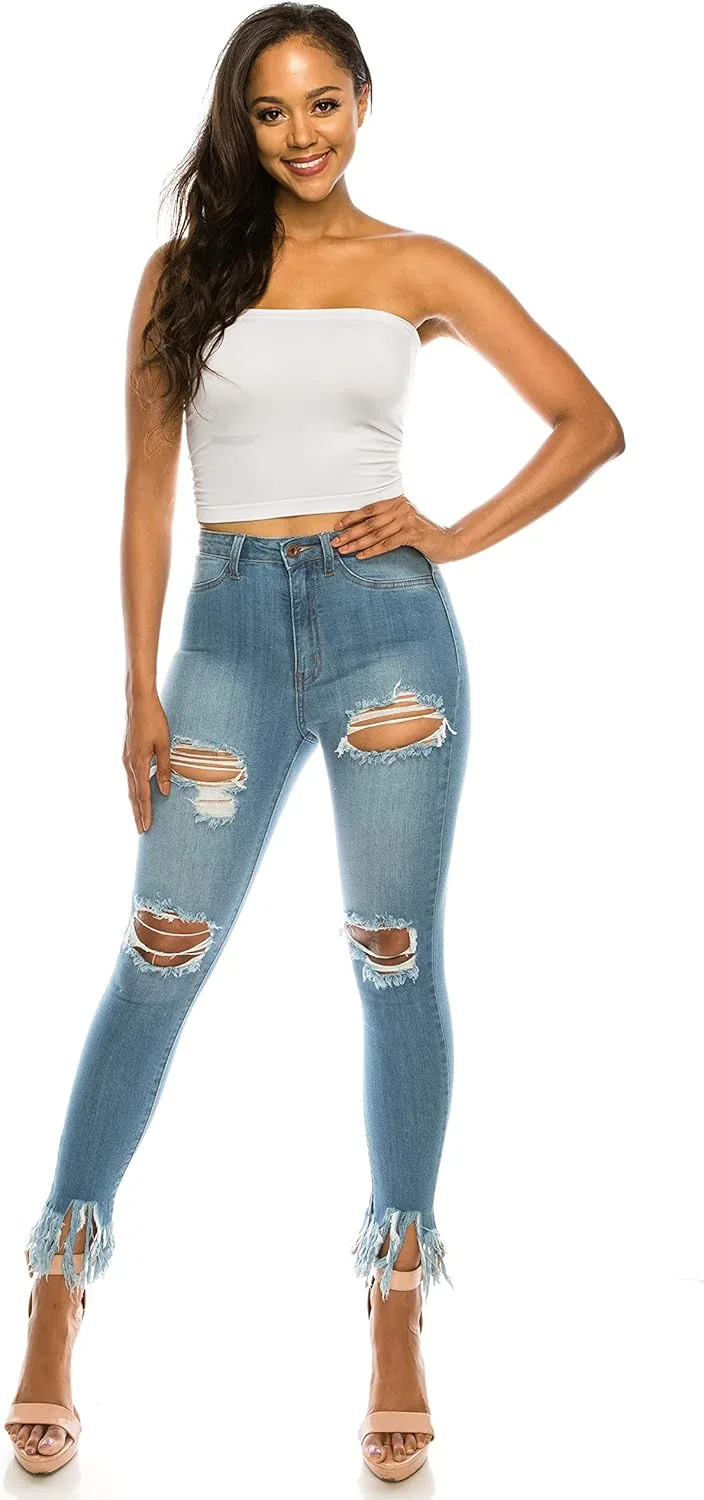 

Джинсы Aphrodite High Waisted для женщин — зауженные, с высокой посадкой и потертостями на коленях AP Blue