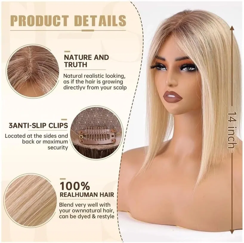 Женский шиньон-топпер из натуральных волос 14 дюймов Ysxxian, Ombre Blonde Mix Brown — фото 4