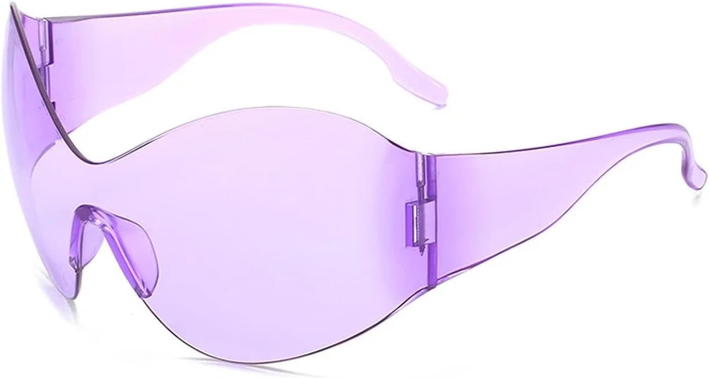 

Большие солнцезащитные очки без оправы для женщин и мужчин, модные, роскошные, в стиле панк, для активного отдыха, спорта, велоспорта, с защитой от УФ-излучения UV400 TKKTLLT, Purple Purple