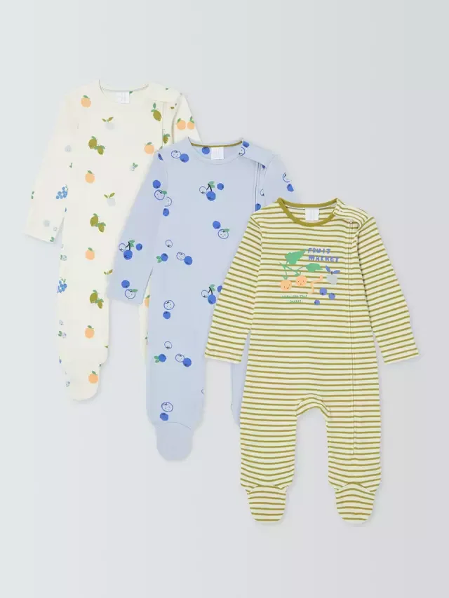 Детские спальные комбинезоны Fruit Market, комплект из 3 штук, разноцветные John Lewis
