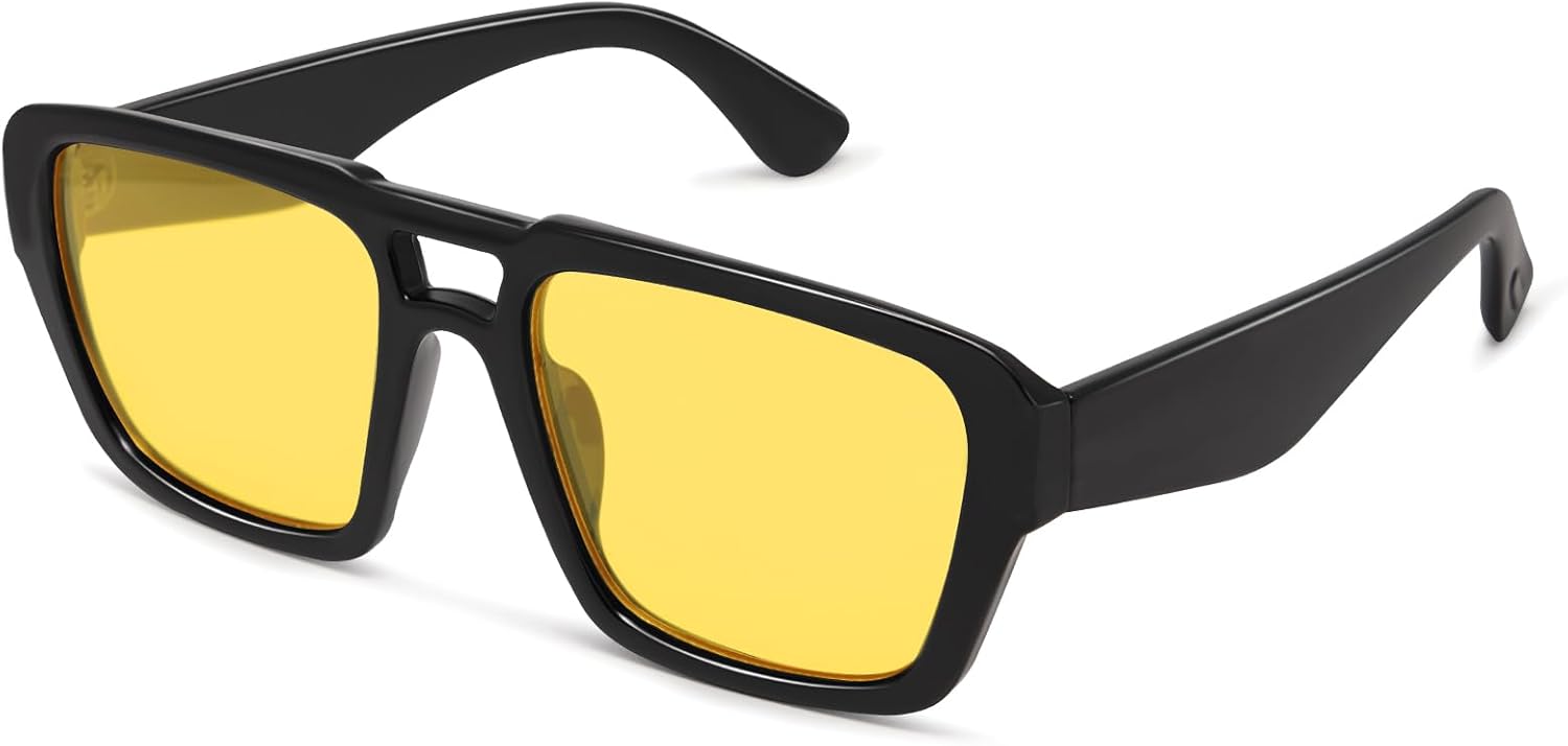 

Квадратные солнцезащитные очки-авиаторы для женщин и мужчин, ретро, ​​большая оправа «пилот», модные прямоугольные очки для женщин GM9606 GIGIMOTTE, Black Frame / Yellow Lenses