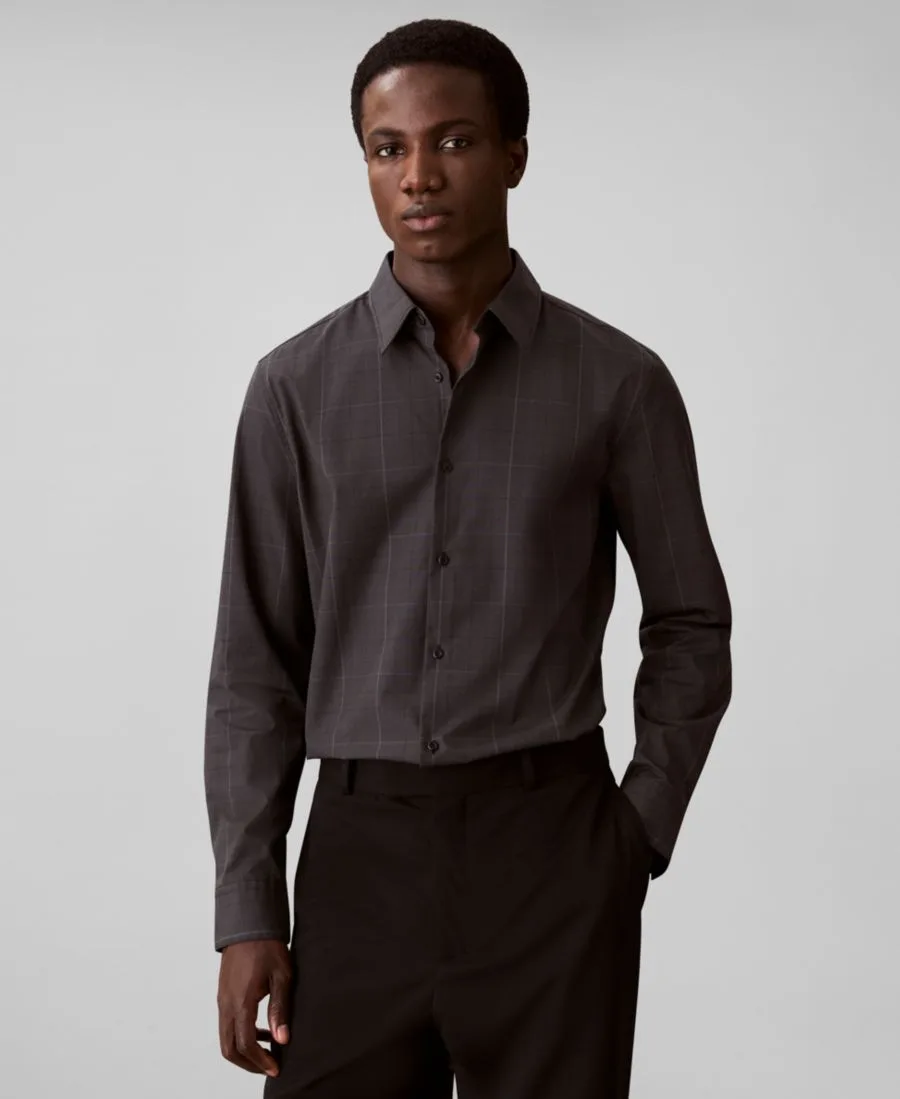 Мужская рубашка Grid Supima Stretch Slim-Fit Calvin Klein, Charcoal