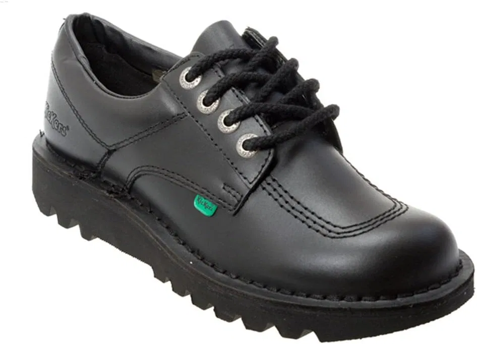 Детские кожаные школьные туфли Kickers Kick Lo Core, Black — фото 2