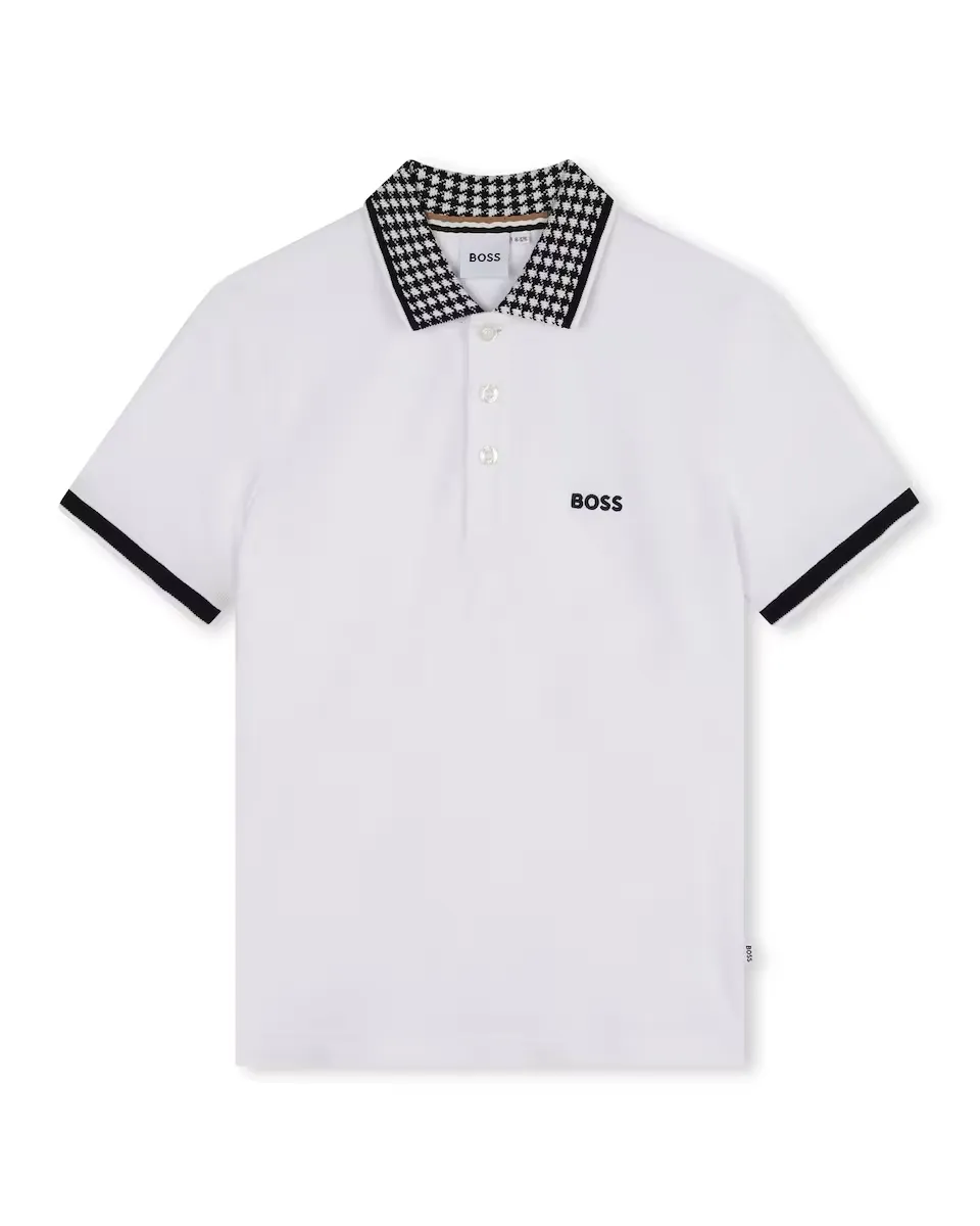 

Рубашка-поло для мальчика с короткими рукавами и контрастным воротником BOSS Kidswear, белый