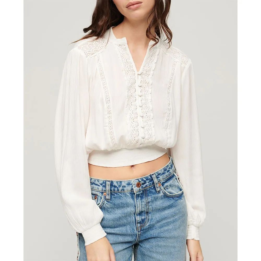 

Блуза Superdry Lace Trim Smocked, бежевый