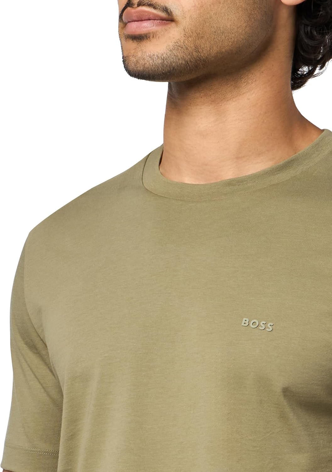 Мужская хлопковая футболка с круглым вырезом и маленьким логотипом BOSS, Moss Green — фото 3
