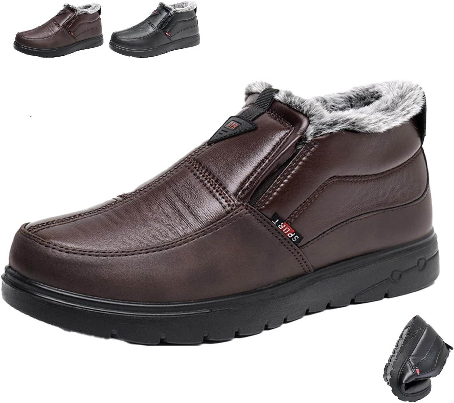 

Мужские утепленные зимние ботинки с флисовой подкладкой, водонепроницаемые ботинки для снега, слипоны ортопедические теплые кожаные ботинки до щиколотки Ghtrhsb, Coffee 8