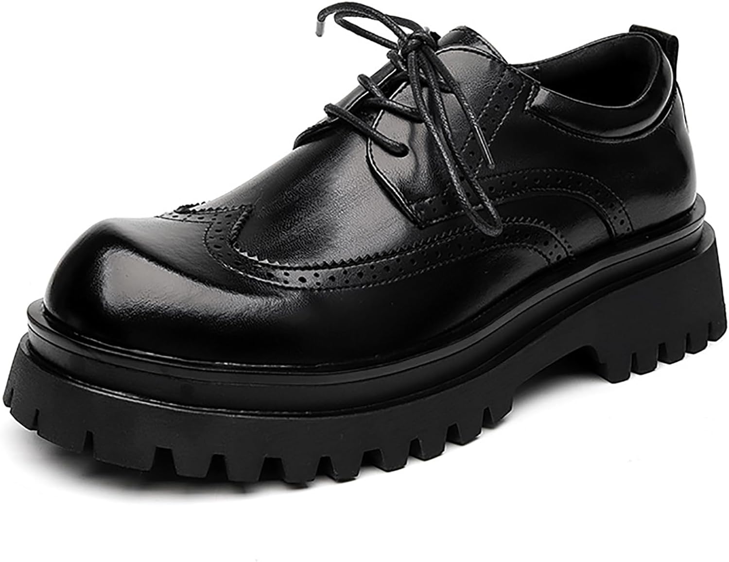 

Мужские туфли-оксфорды на платформе с крылышками Броуги, винтажная кожа, круглый носок, шнуровка, удобный массивный каблук, подошва с протектором, нескользящие, повседневные дерби для офиса, прогулок, свадеб и вечеринок Qeosnbx, черный