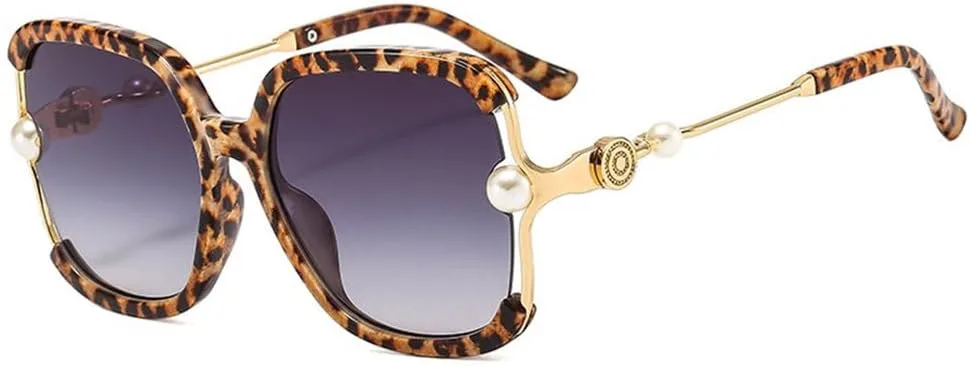 

Солнцезащитные очки в полуободковой оправе 2027 года для женщин, жемчужные, модные солнцезащитные очки большого размера, защита от ультрафиолета UV400 MTZJH, Leopard