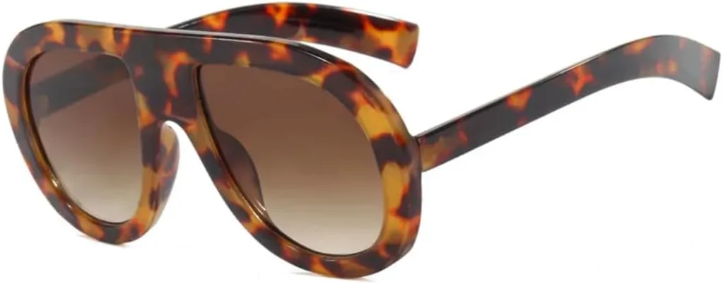 

Солнцезащитные очки с защитой UV400 | Большие круглые, градиентного цвета | для женщин и мужчин, для занятий спортом на открытом воздухе и вождения DSVIGF, Leopard