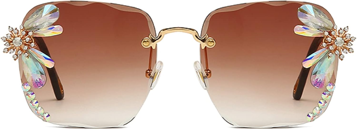 

Винтажные солнцезащитные очки без оправы с квадратными линзами, украшенные стразами, в стиле ретро, ​​роскошные солнцезащитные очки с бриллиантами, идеально подходящие для вечеринок mincl, Brown