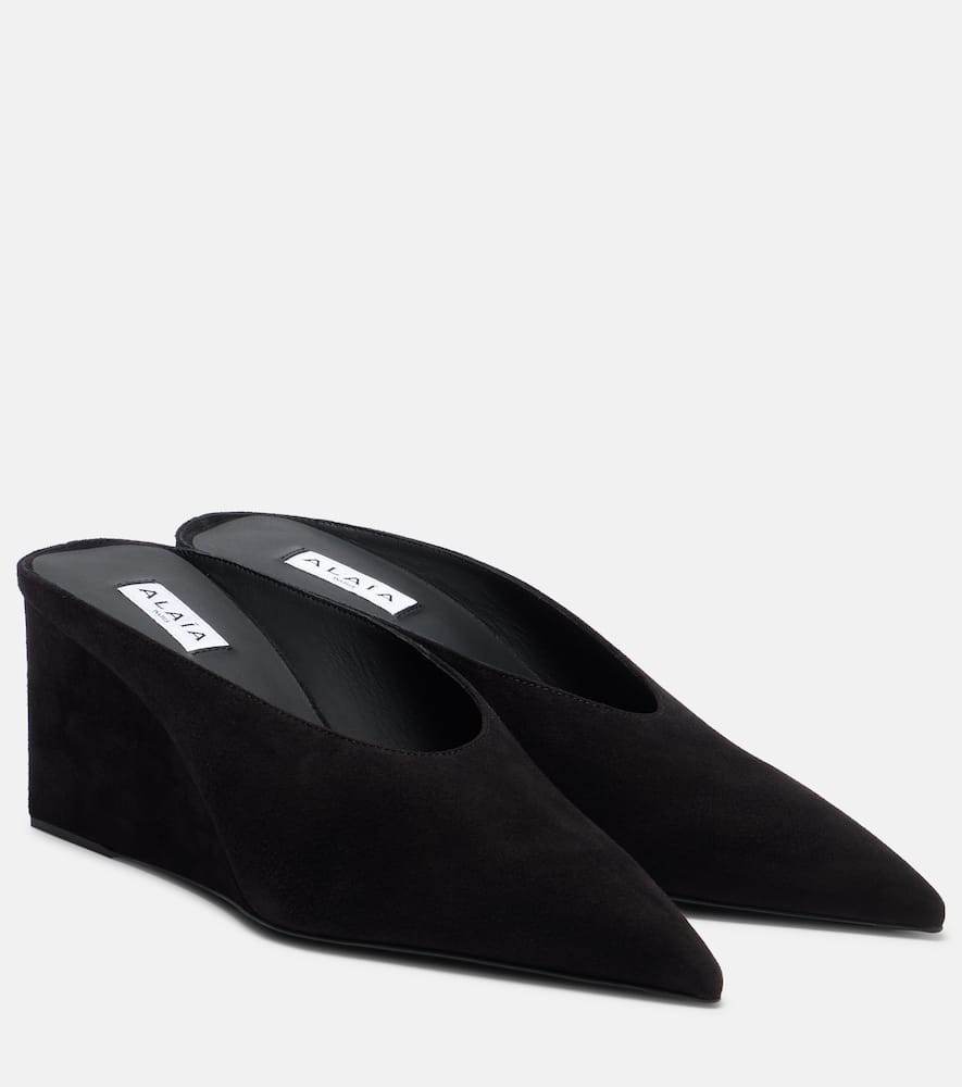 Кюб 75 мюли на клине из замши Alaïa, Noir