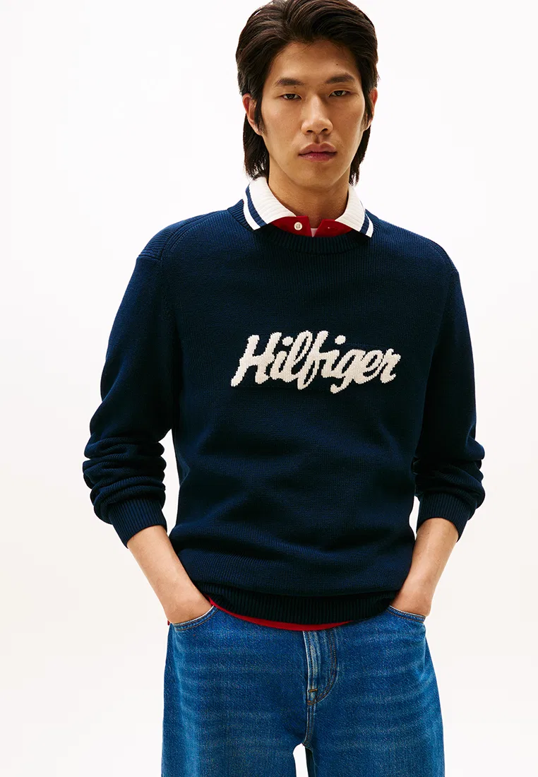 Свитер с логотипом Script, TH Mainline Tommy Hilfiger, темно-синий