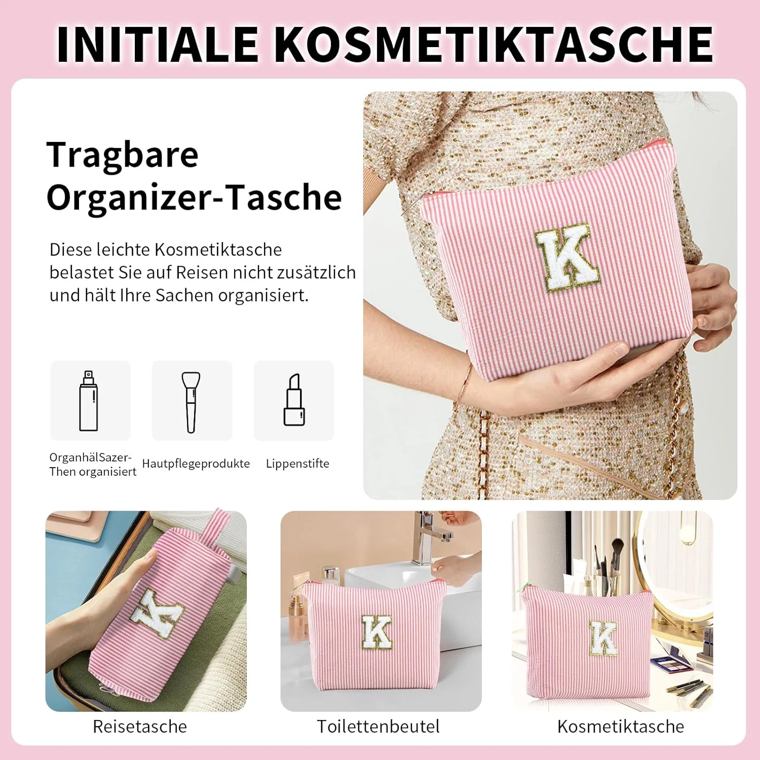 Женская косметичка с буквой «K» от MSQ Msq, Pink — фото 4