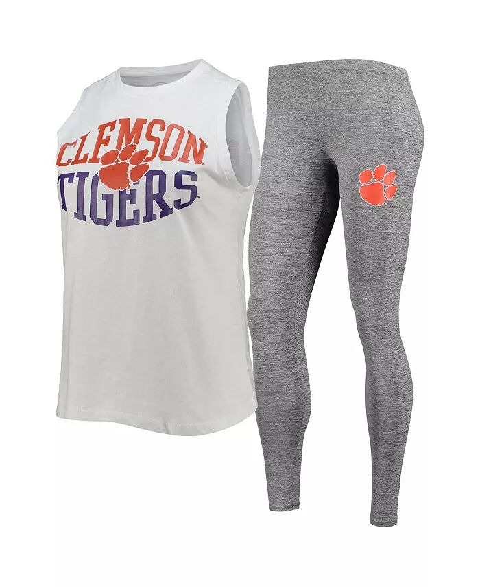 

Женский комплект для сна из топа и леггинсов Clemson Tigers угольного и белого цвета Concepts Sport