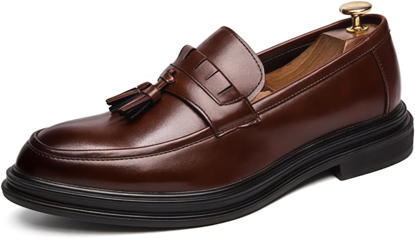 

Мужские кожаные лоферы с кисточками, классические туфли без шнуровки, удобные, нескользящие, дышащие, повседневные, деловые, плоские туфли для работы, офиса, свадьбы, выпускного, свиданий и вечеринок Yrzhgdl, коричневый